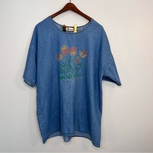 flowy denim flower blouse